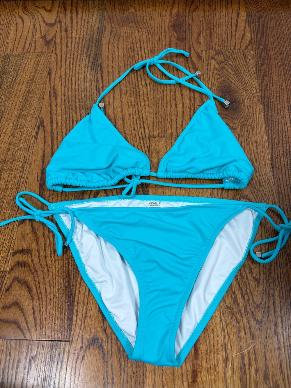 VENUS Aqua Blue Triangle String Bikini Set Top Size D Bottom Size 12
